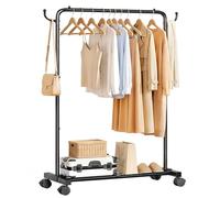 Yorbay Portable Clothes Rack for Bedroom: 4 Lockable Wheels Move Rooms | Smooth Rolls from Laundry to Closet in 1 Go - No Heavy Lifting for Renters & Movers - 88 lbs Hanging Rod for Coat to T-Shirt