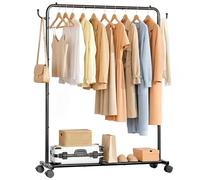 Yorbay Portable Clothes Rack for Bedroom: 4 Lockable Wheels Move Rooms | Smooth Rolls from Laundry to Closet in 1 Go - No Heavy Lifting for Renters & Movers - 88 lbs Hanging Rod for Coat to T-Shirt