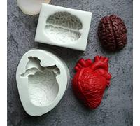 Yordanka 2PC Set Horror Heart and Brain Silicone Mold Fondant Cake Decorating Silicone Mould Clay,Sugarcraft Chocolate Baking Tool Halloween Decoration，Kitchenware