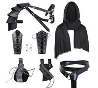 YORDET Medieval Knight Accessories Men Renaissance Leather Belt Shawl Retro Scarf Bracers Belt Pouch Bracers Medieval Retro Accessories Set (Black)