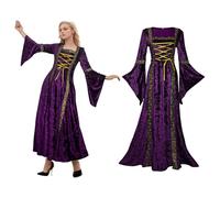 YORDET Medieval Women Velvet Dress Renaissance Costumes Victorian Vintage Robe Helloween Cosplay Party (Purple, XXL)