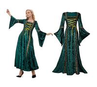 YORDET Medieval Women Velvet Dress Renaissance Costumes Victorian Vintage Robe Helloween Cosplay Party (Green, XXL)