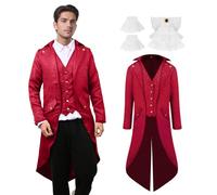 YORDET Men's Medieval Steampunk Tailcoat Gothic Retro Coat Victorian Men's Jacket Vampire Cosplay Costumes (Red, XXL)