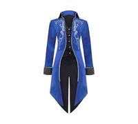 YORDET Men's Medieval Steampunk Tailcoat Jacket Renaissance Gothic Retro Embroidery Coat Halloween Cosplay Party Vampire Gentleman Costumes for Adult (Blue, 3XL)