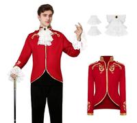 YORDET Men's Prince Costume Gothic Blazer Jacket Steampunk Tailcoat Coat Medieval Men's Tuxedo for Halloween Retro Cosplaye (Red, S)