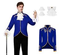 YORDET Men's Prince Costume Gothic Blazer Jacket Steampunk Tailcoat Coat Medieval Men's Tuxedo for Halloween Retro Cosplaye (Blue, XXL)