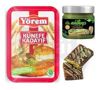 Yorem Kadaifi Kunefe Pastry Threads Fresh Kadayif Turkish style dessert to use famous dubai chocolate Kataifi 400 Gram by Anthap Pistachio Cream 30% Pistachio 200 Gramm [ Fresh Guarantee ]