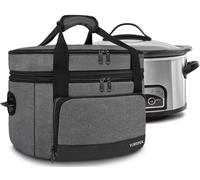YOREPEK 2 Layer Slow Cooker Carrier, Compatible with 6, 7, 8 Quart Crock-Pot, Insulated Large Slow Cooker Travel Bag with Bottom Pad Lid Fasten Straps, for Family Gathering Potluck, Dark Grey
