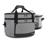 YOREPEK 2 Layer Slow Cooker Carrier, Compatible with 6, 7, 8 Quart Crock-Pot, Insulated Large Slow Cooker Travel Bag with Bottom Pad Lid Fasten Straps, for Family Gathering Potluck, Gift for Women