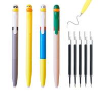 Yoreva 4 Pieces Automatic Pen with Cute Animal Design, Duck Pen, Ergonomic for School and Office, 0.5 mm Animal Shaped Pen with 5 Pen Cartridges, Black
