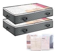 YORFULL Underbed Storage Bag Large Under Bed Storage Box with 4 Bonus Large Zip Lock Bags Clothes Storage Boxes with Lid & PVC Window for Clothes, Duvets, Comforters, Blanket, Bedding (Grey 2p)