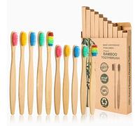 Yorgewd 10 Pcs Bamboo Toothbrushes Family Pack, Medium Bristles | Eco- Friendly | Biodegradable & BPA Free Organic Wooden Toothbrushes for Adult and Kids