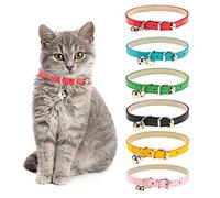 Yorgewd 6 Pack Leather Cat Collars with Removable Bell for Cats Puppy | Polished Durable Metal Buckle Soft and Adjustable for Cats Puppy Small Medium Dogs