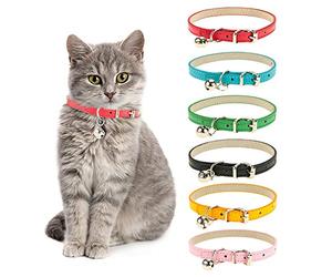 Yorgewd 6 Pack Leather Cat Collars with Removable Bell for Cats Puppy | Polished Durable Metal Buckle Soft and Adjustable for Cats Puppy Small Medium Dogs