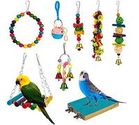 Yorgewd 8-Pack Bird Toys - Hanging Swing, Shredding Chewing Perches, Cage Toys for Parrots, Budgie, Cockatiels, Conures, Finches, Small Parakeets