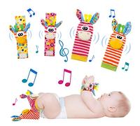 Yorgewd Baby Rattles Toy & Socks, 4 Pieces Baby Wrist Rattle Foot Finder Plush Toy Development Toy for 0-12 Months Newborn Girls and Boys