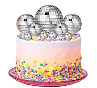 Yorgewd Disco Ball Cake Decorations, 10 PCS Disco Ball Cake Toppers Cupcake Toppers 1970s Disco Themed Cake Toppers for Disco Theme 70's Party Supplies (4 Size), Silver