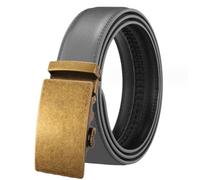 Yorggvel Men's Vintage Genuine Leather Belt, Retro Leisure Belt, Ratchet Alloy Gold Automatic Buckle, Width 3.5 cm, Multicoloured, gray, Länge 120cm