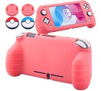 YoRHa Handle Grip Soft Silicone Rubber Protective Cover Case (Coral) x 1 and Thumbsticks x 4 for Switch Lite - 9.2019 Slim Model