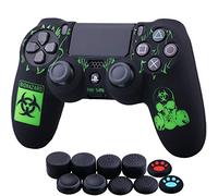 YoRHa Laser Carving Silicone Cover Skin Case for Sony PS4/slim/Pro Dualshock 4 Controller x 1(BH) with Thumb Grips x 10