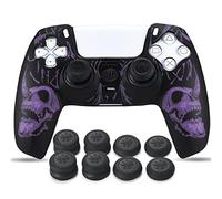 YoRHa Laser Carving Silicone Skin for PlayStation 5 Controller PS5 Controller x 1(Purple) with Pro Thumb Grips x 8