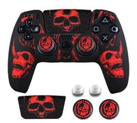 YoRHa Laser Carving Silicone Skin for PlayStation 5 PS5 Controller x 1(Red) with Pro Thumb Grips x 8