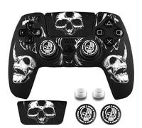 YoRHa Laser Carving Silicone Skin for PlayStation 5 PS5 Controller x 1(White) with Pro Thumb Grips x 8