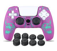 YoRHa Laser Carving Silicone Skin for PS5 Dualsense Controller x 1(Skulls Green Pub) with Exclusive Thumb Grips x 8