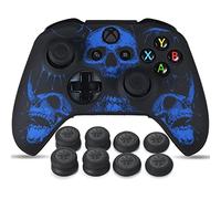 YoRHa Laser Carving Silicone Skin for Xbox One S/X Controller x 1(Blue) with Pro Thumb Grips x 8