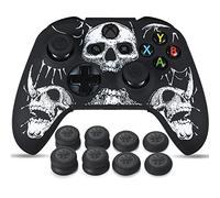 YoRHa Laser Carving Silicone Skin for Xbox One S/X Controller x 1(White) with Pro Thumb Grips x 8