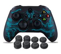 YoRHa Laser Carving Silicone Skin for Xbox Series S/X Controller x 1(Cthulhu Green) with Pro Thumb Grips x 8