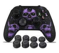 YoRHa Laser Carving Silicone Skin for Xbox Series X/S Controller x 1(Purpe) with Pro Thumb Grips x 8