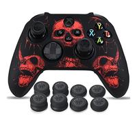 YoRHa Laser Carving Silicone Skin for Xbox Series X/S Controller x 1(Red) with Pro Thumb Grips x 8
