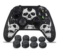 YoRHa Laser Carving Silicone Skin for Xbox Series X/S Controller x 1(White) with Pro Thumb Grips x 8