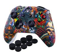 YoRHa Print Rubber Silicone Case Skin Bags for Xbox One S/X Controller x 1 (Beasts) with PRO Thumb Grips Attachments Joystick Caps Thumb Grip x 8