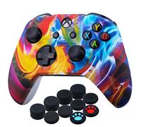 YoRHa Printing Rubber Silicone Cover Skin Case for Xbox One S/X Controller x 1(Colourful Stream) with Thumb Grips x 10