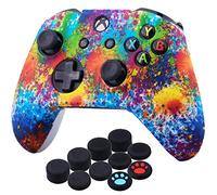 YoRHa Printing Rubber Silicone Cover Skin Case for Xbox One S/X Controller x 1(Spashing Paint) with Thumb Grips x 10