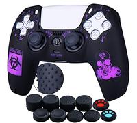 YoRHa Silicone Rubber Back Dots Carving Customizing Skin Cover for PS5 Dualsense Controller x 1(BH Purple) with Pro Thumb Grips x 10