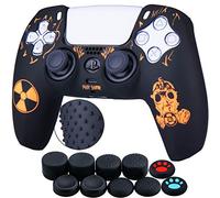 YoRHa Silicone Rubber Back Dots Carving Customizing Skin Cover for PlayStation 5 PS5 Controller x 1(Radiation Orange) with Pro Thumb Grips x 10