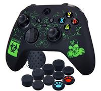 YoRHa Silicone Rubber Back Dots Carving Customizing Skin Cover for Xbox Series X/S Controller x 1(BH Green) with Pro Thumb Grips x 10
