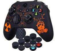 YoRHa Silicone Rubber Back Dots Carving Customizing Skin Cover for Xbox Series X/S Controller x 1(Radiation Orange) with Pro Thumb Grips x 10