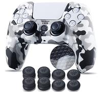 YoRHa Studded Printing Silicone Rubber Customizing Skin Cover for PlayStation 5 PS5 Controller x 1(Camouflage White) with Pro Thumb Grips x 10