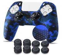 YoRHa Studded Printing Silicone Rubber Customizing Skin Cover for PlayStation 5 PS5 Controller x 1(Dark Blue) With Pro thumb grips x 10