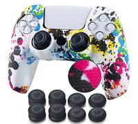 YoRHa Studded Printing Silicone Rubber Customizing Skin Cover for PS5 Controller x 1(Graffiti) With Pro thumb grips x 8