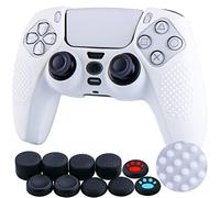 YoRHa Studded Silicone Rubber Gel Customizing Skin Cover for PlayStation 5 Controller PS5 Controller x 1(White) With Pro thumb grips x 10