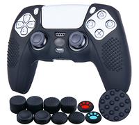 YoRHa Studded Silicone Rubber Gel Customizing Skin Cover for PlayStation 5 Controller PS5 Controller PS5 Controller x 1(Black) With Pro thumb grips x 10