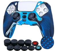 YoRHa Studded Silicone Rubber Gel Customizing Skin Cover for PS5 Controller x 1(Camouflage Blue) With Pro thumb grips x 10