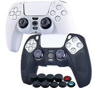 YoRHa Studded Silicone Rubber Gel Customizing Skin Cover for PS5 Dualsense Controller x 2(Black+White) with Pro Thumb Grips x 10