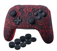 YoRHa Studded Transfer Pringt Silicone Cover Skin Case Only for OFFICIAL Switch Pro Controller x 1(Graffiti) With Pro Thumb Grips x 8