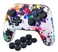 YoRHa Studded Transfer Pringt Silicone Cover Skin Case Only for OFFICIAL Switch Pro Controller x 1(Graffiti) With Pro Thumb Grips x 8